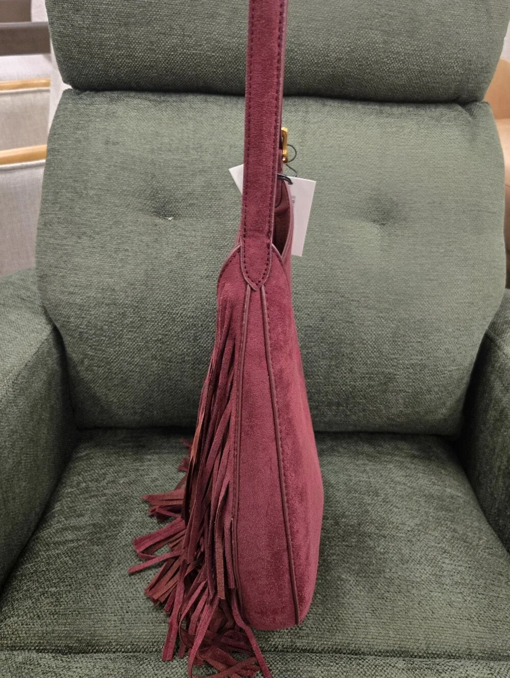 Steve Madden Burgundy Suede Fringe Shoulder Handbag